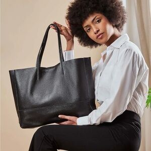 Adoratti Leather Carryall Tote Black Italian Leather NWOT Elegant Tote Bag